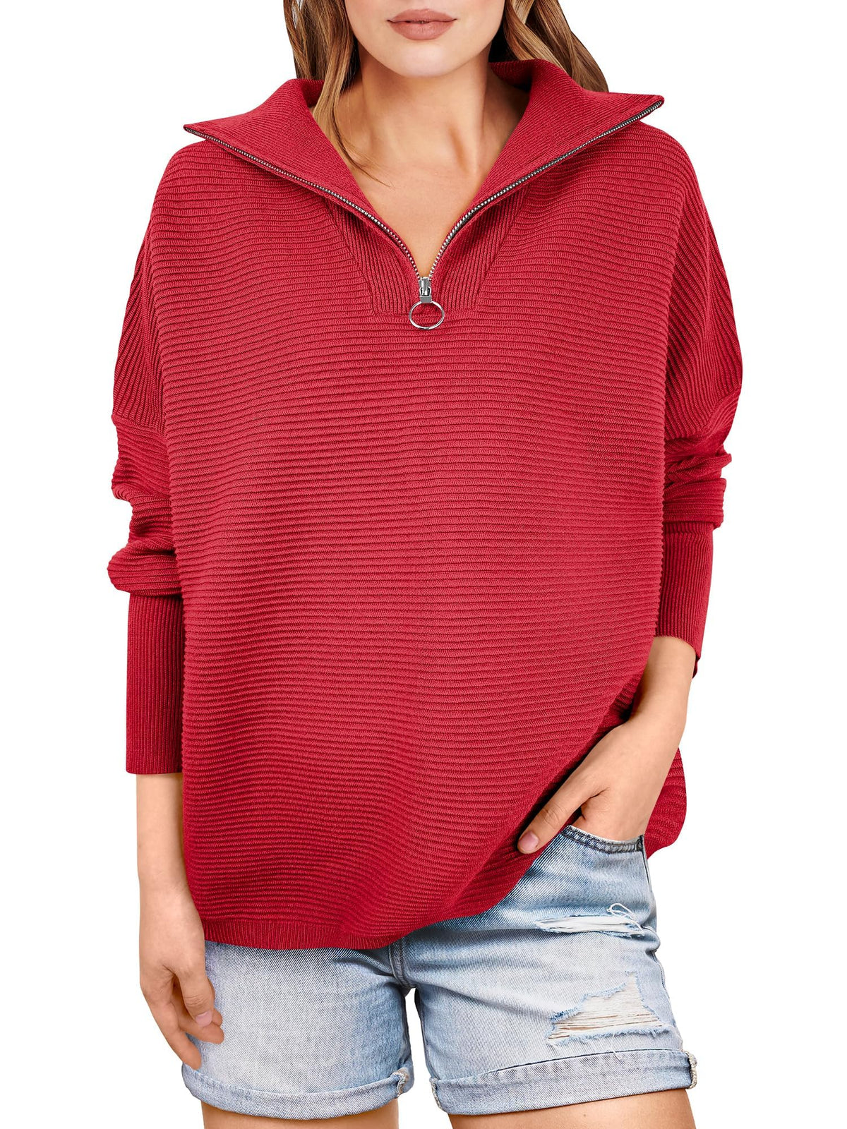 Women's Quarter Zip Rib Knit Cozy Pullover Sweater (Buy 2, Get Free Shipping)