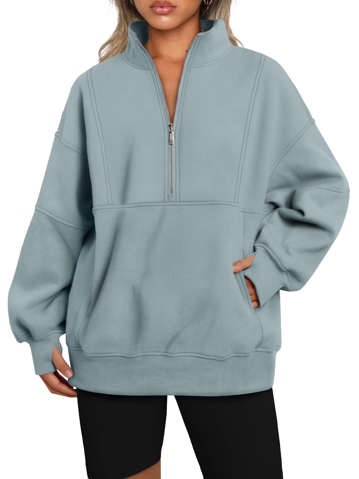 Women's Half Zip Oversized Sweatshirt with Pockets (Buy 2, Get Free Shipping)