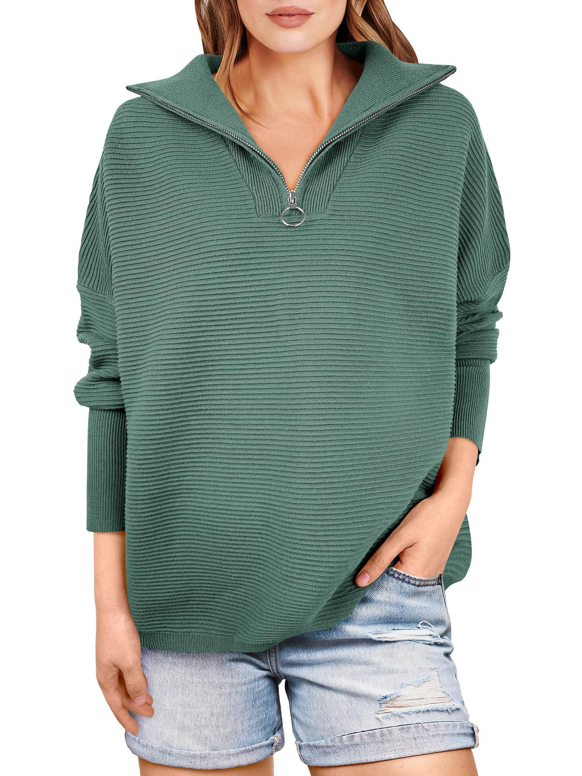 Women's Quarter Zip Rib Knit Cozy Pullover Sweater (Buy 2, Get Free Shipping)