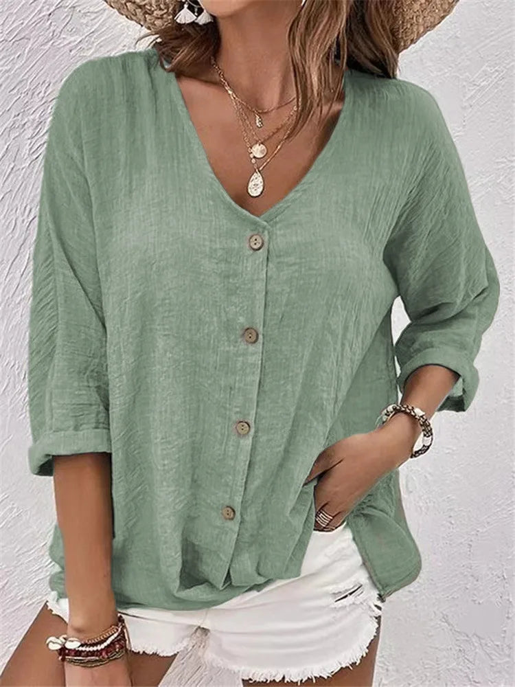 Rosalinda - Summer Linen Button-Down Blouse