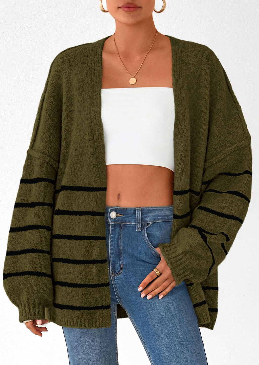 Women's Oversized Balloon Sleeve Striped Cardigan (Free Shipping on Orders of 2+)