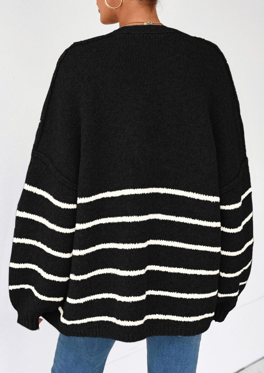 Women's Oversized Balloon Sleeve Striped Cardigan (Free Shipping on Orders of 2+)