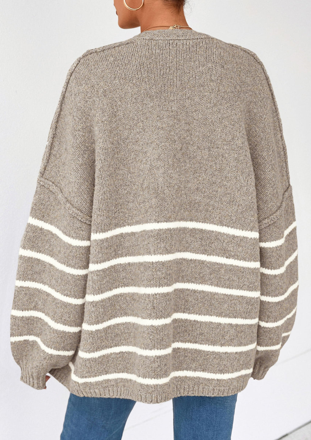 Women's Oversized Balloon Sleeve Striped Cardigan (Free Shipping on Orders of 2+)