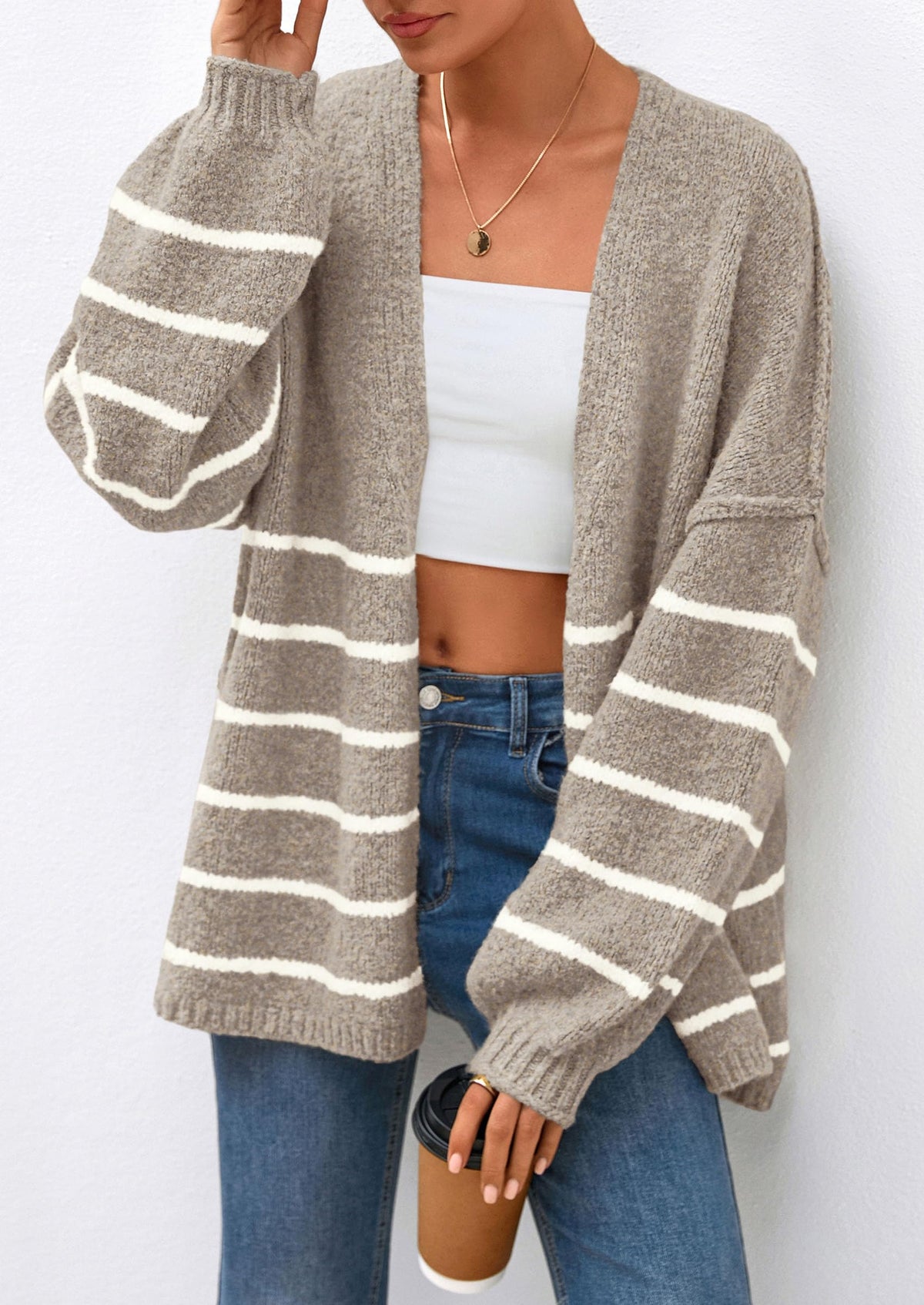 Women's Oversized Balloon Sleeve Striped Cardigan (Free Shipping on Orders of 2+)