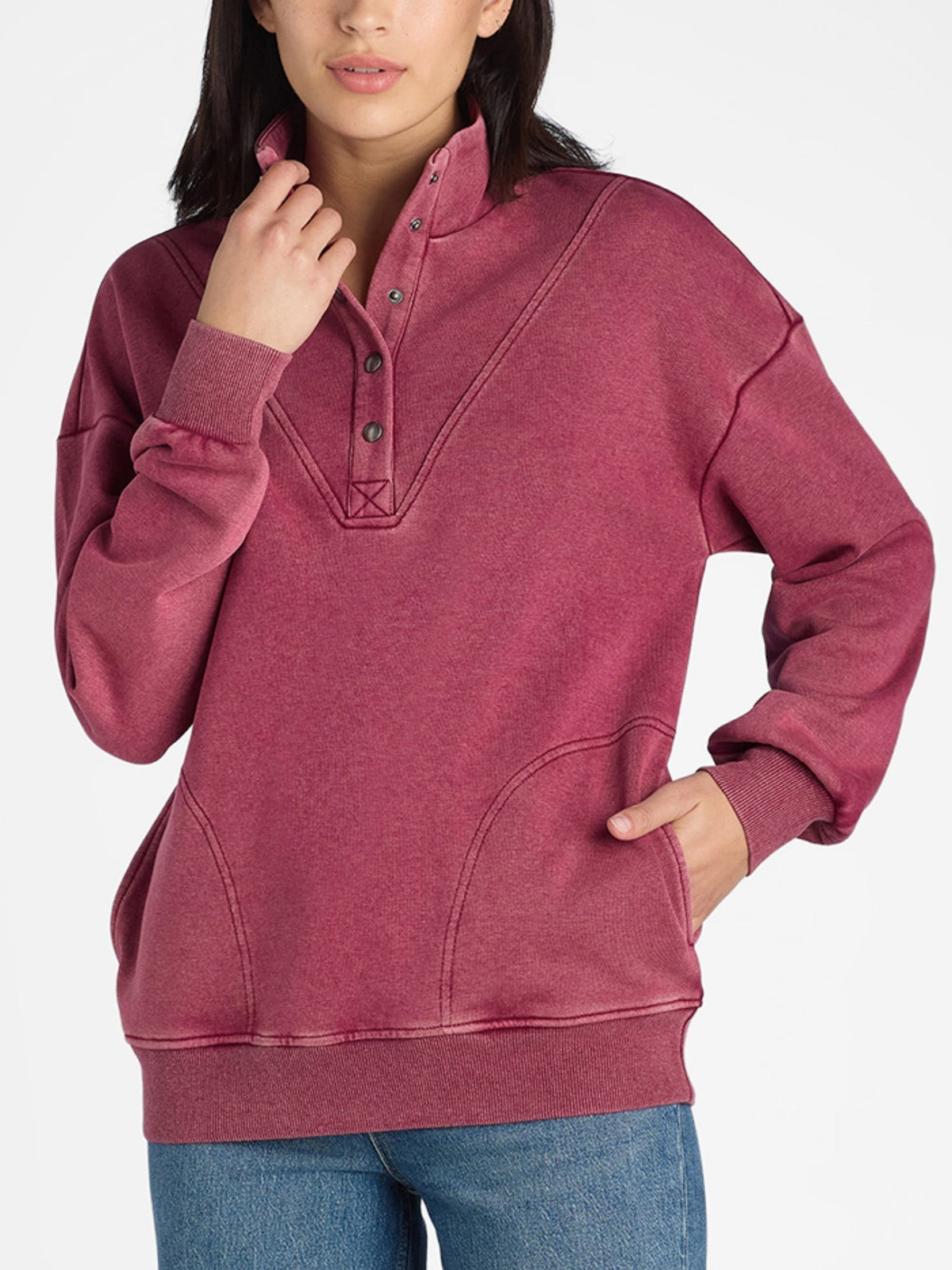 Mock Neck Henley Pullover Sweatshirt (Buy 2, Get Free Shipping)
