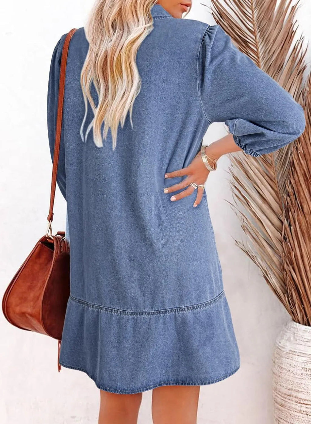 Women's V-Neck Puff Sleeve Denim Layered Dress (Buy 2, Free Shipping)