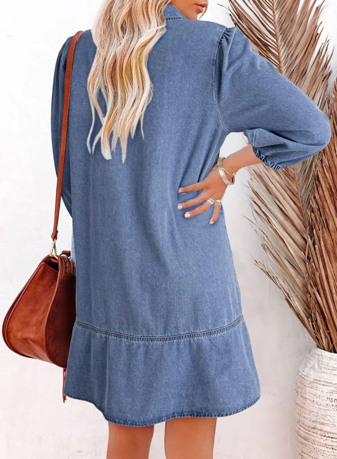 Women's V-Neck Puff Sleeve Denim Layered Dress (Buy 2, Free Shipping)