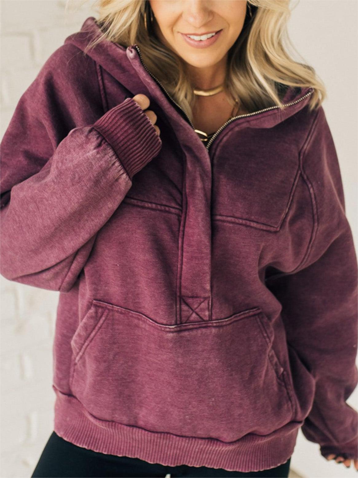 Women's 3/4 Zip Acid Washed Hoodie (Buy 2, Get Free Shipping)