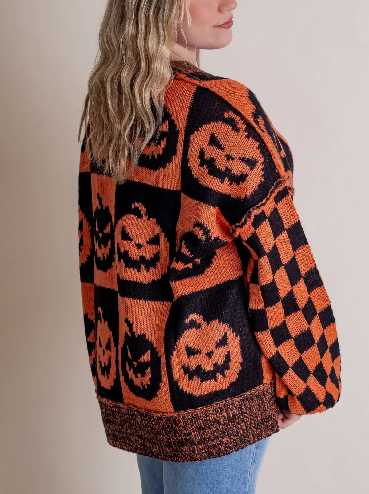 Women's Halloween Checkered Sweater - Spooky Season (Buy 2, Get Free Shipping)
